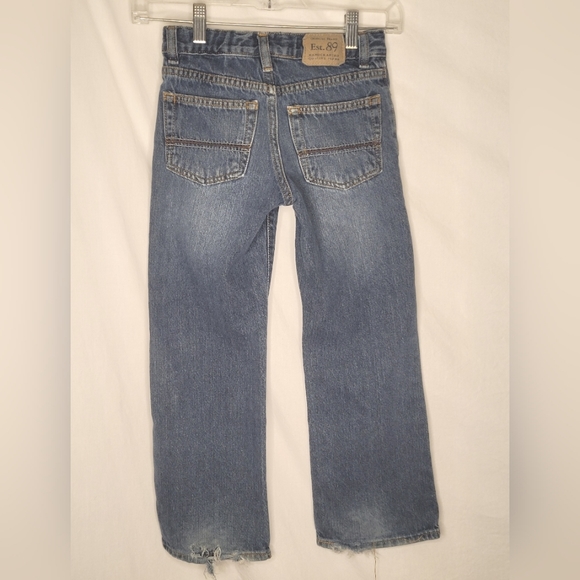 Children's Place Boy Jeans Bootcut Size 7 Great Medium Blue Distress at Cuffs - Picture 2 of 3